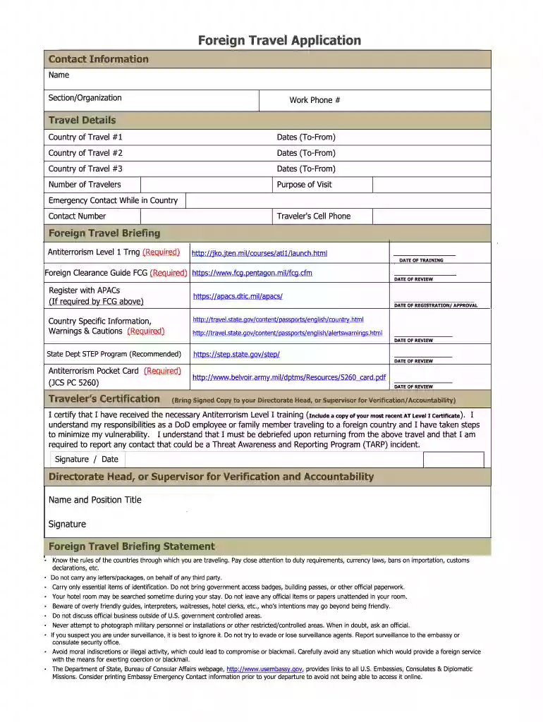 foreign travel application Preview on Page 1
