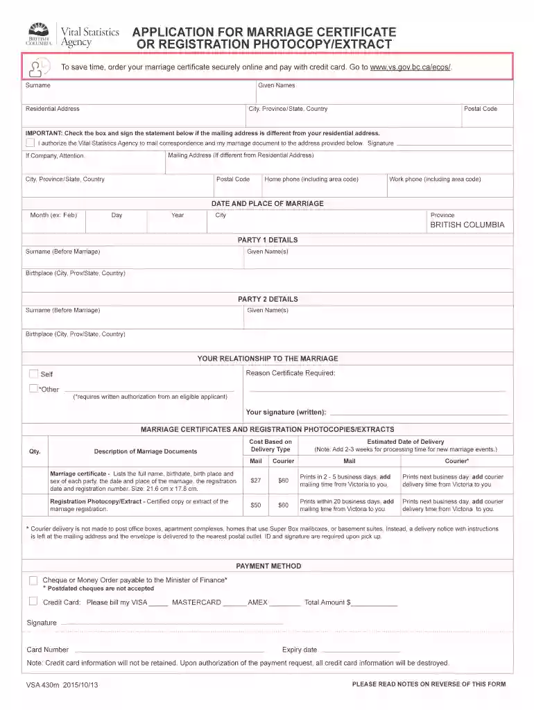 BApplicationb for Marriage Certificate or Registration PhotocopyExtract Preview on Page 1