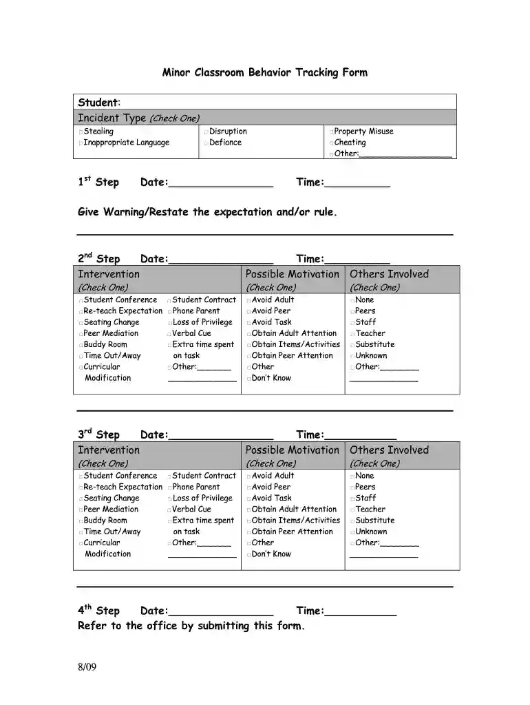 daily positive behavior tracking form doc Preview on Page 1