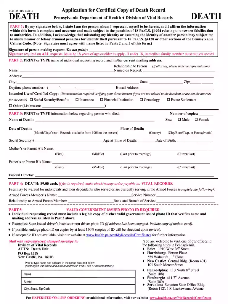 pennsylvania application record 2015 form Preview on Page 1