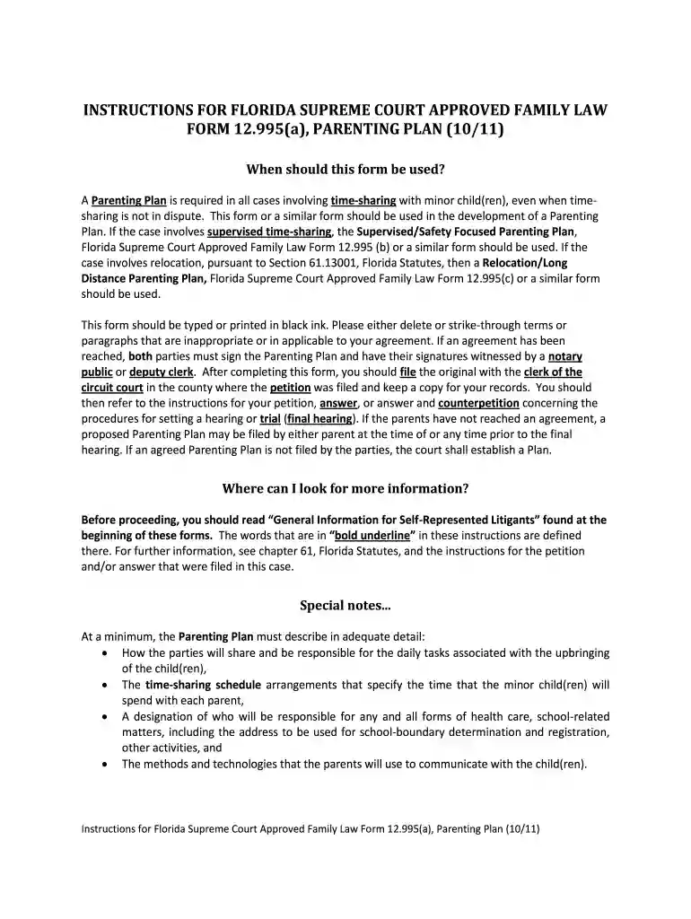 florida parenting plan 2022 Preview on Page 1