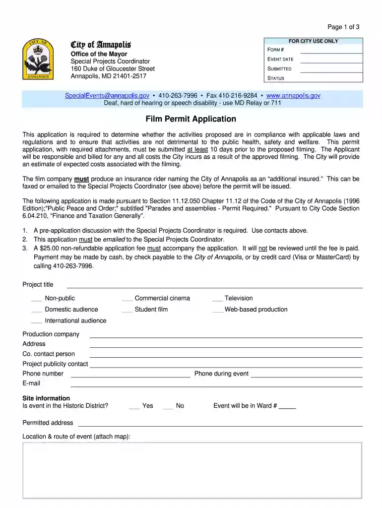 film permit annapolis Preview on Page 1