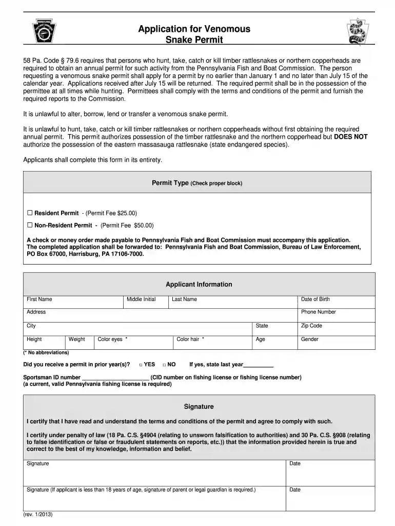 pa venomous snake permit Preview on Page 1