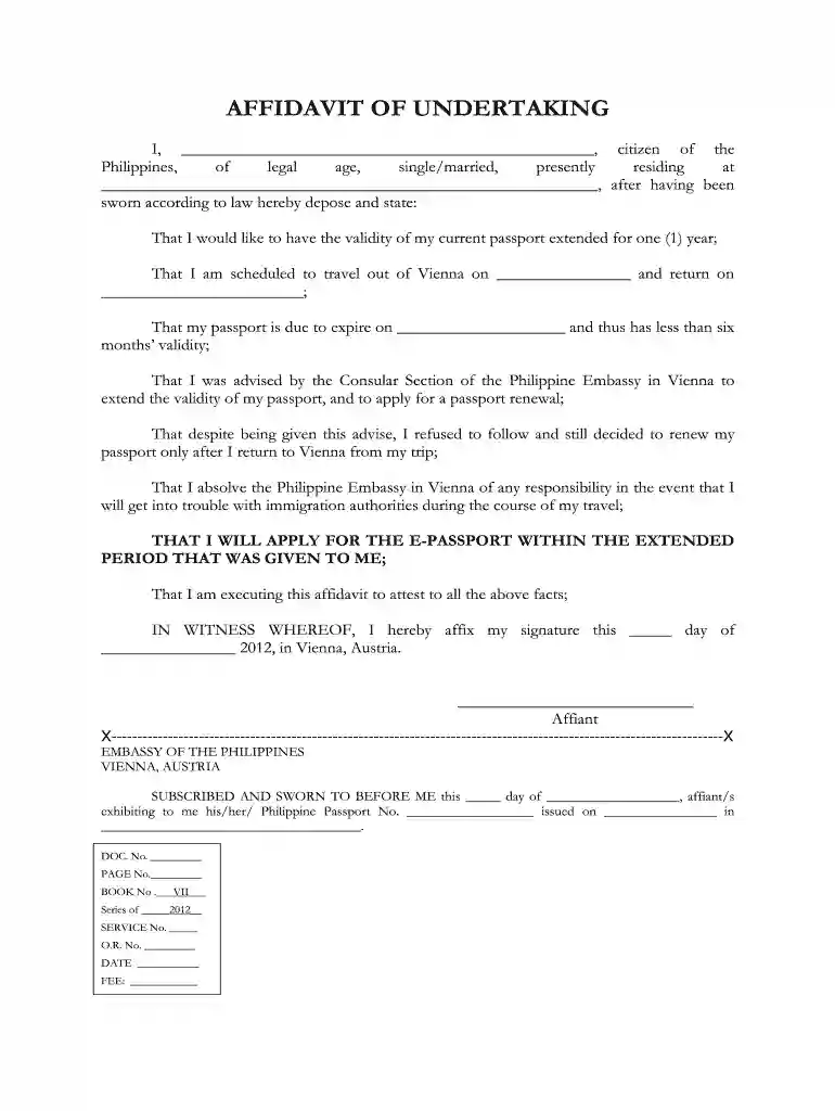 affidavit of undertaking sample Preview on Page 1