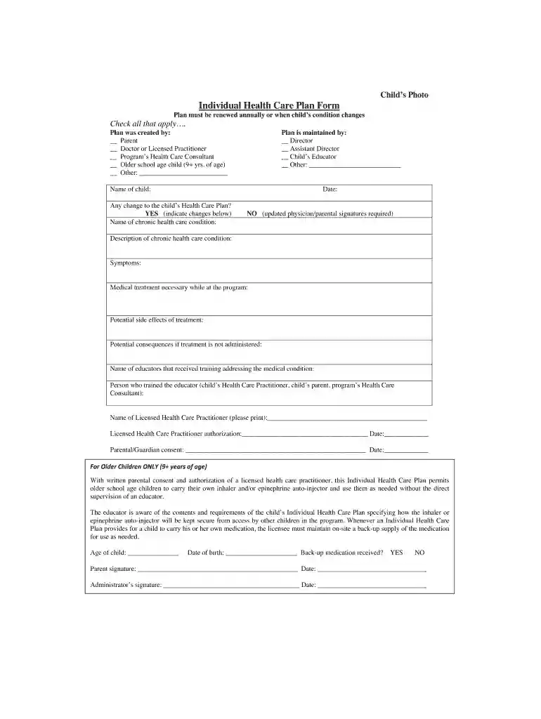 care plan form Preview on Page 1