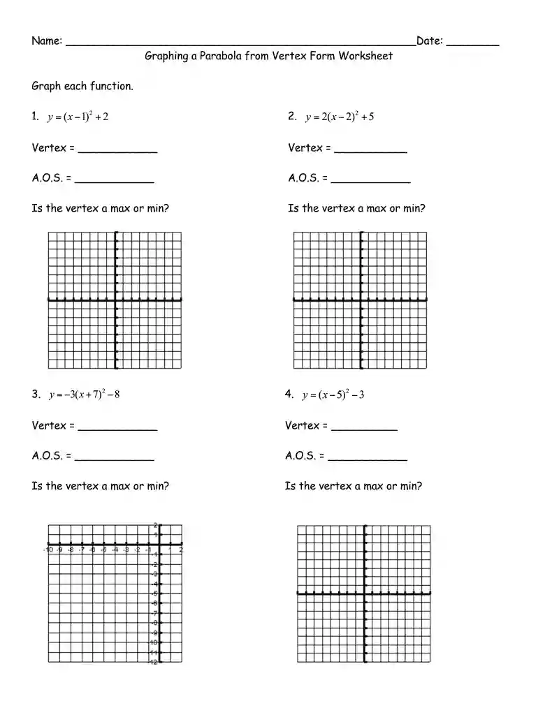 graphing a parabola from vertex form worksheet answers key Preview on Page 1