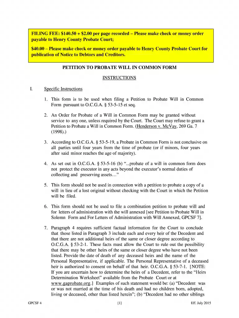 probate will form 2015 Preview on Page 1