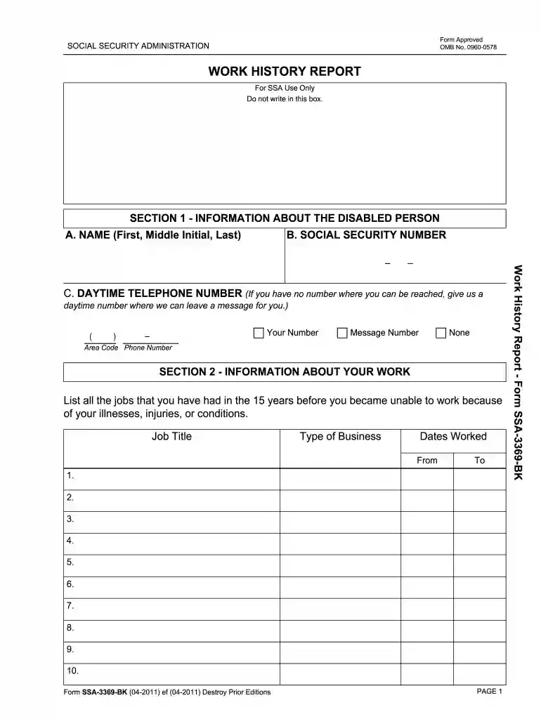 ssa 3369 bk 04 2011 form Preview on Page 1