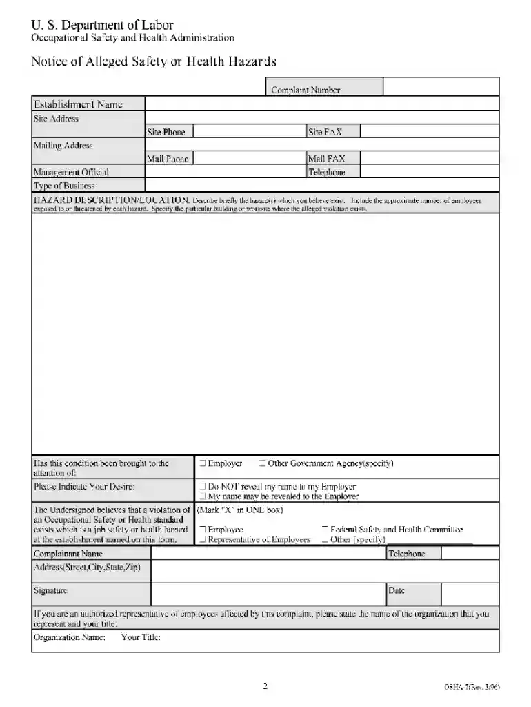osha complaint form Preview on Page 1