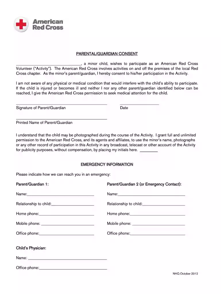 red cross parental consent form Preview on Page 1