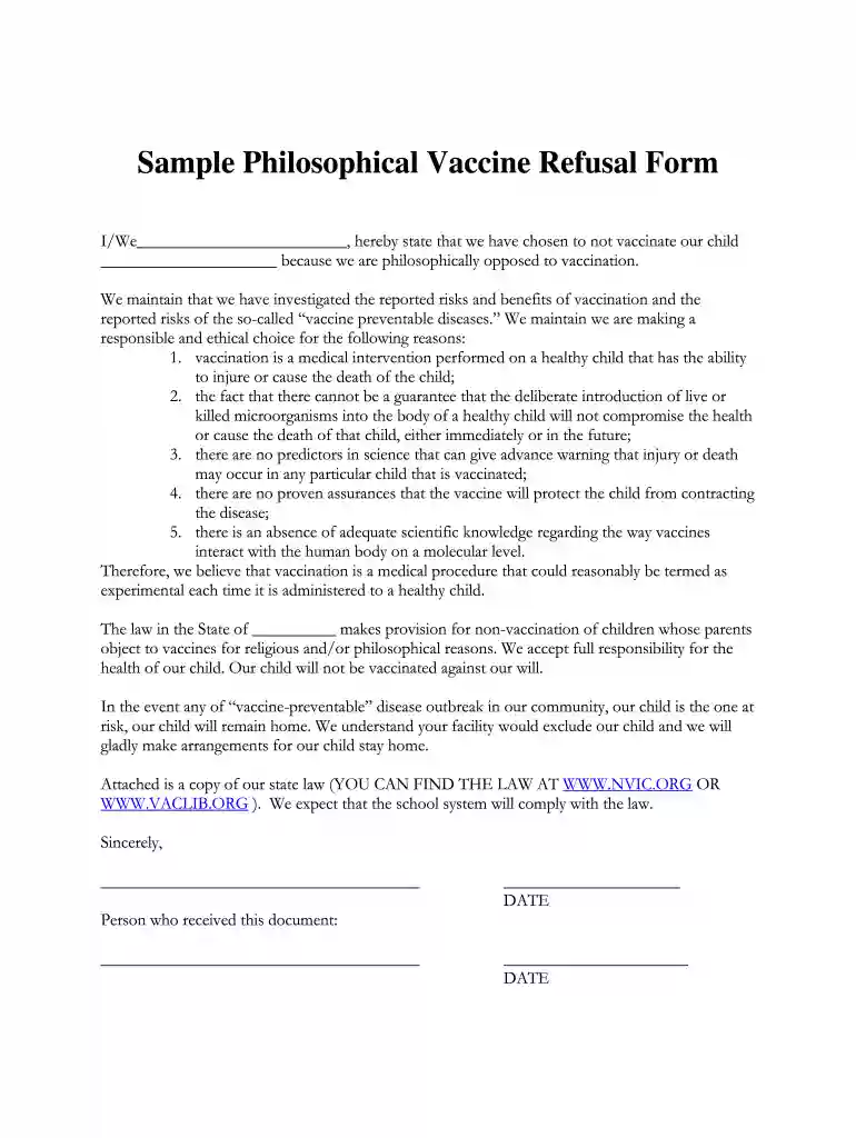 vaccine refusal form pdf Preview on Page 1