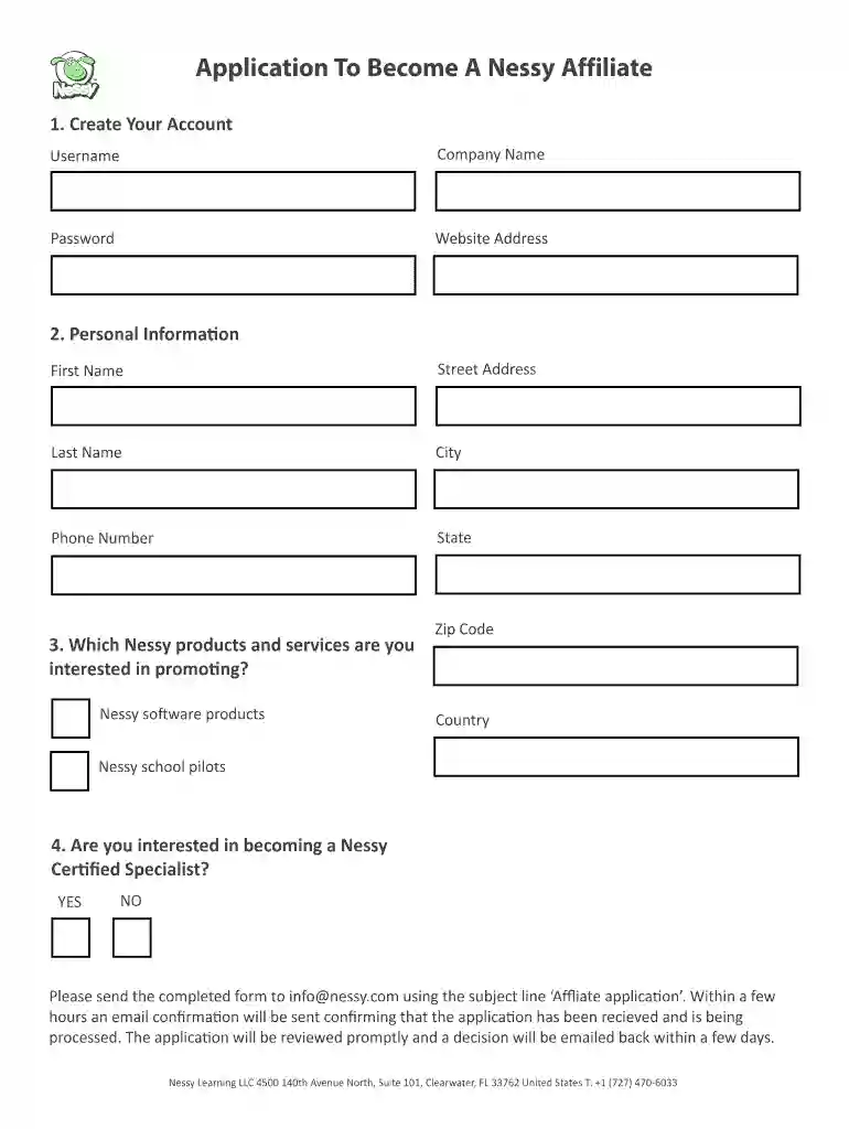Application To Become A Nessy Affiliate Preview on Page 1