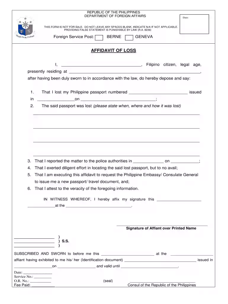 affidavit of loss Preview on Page 1