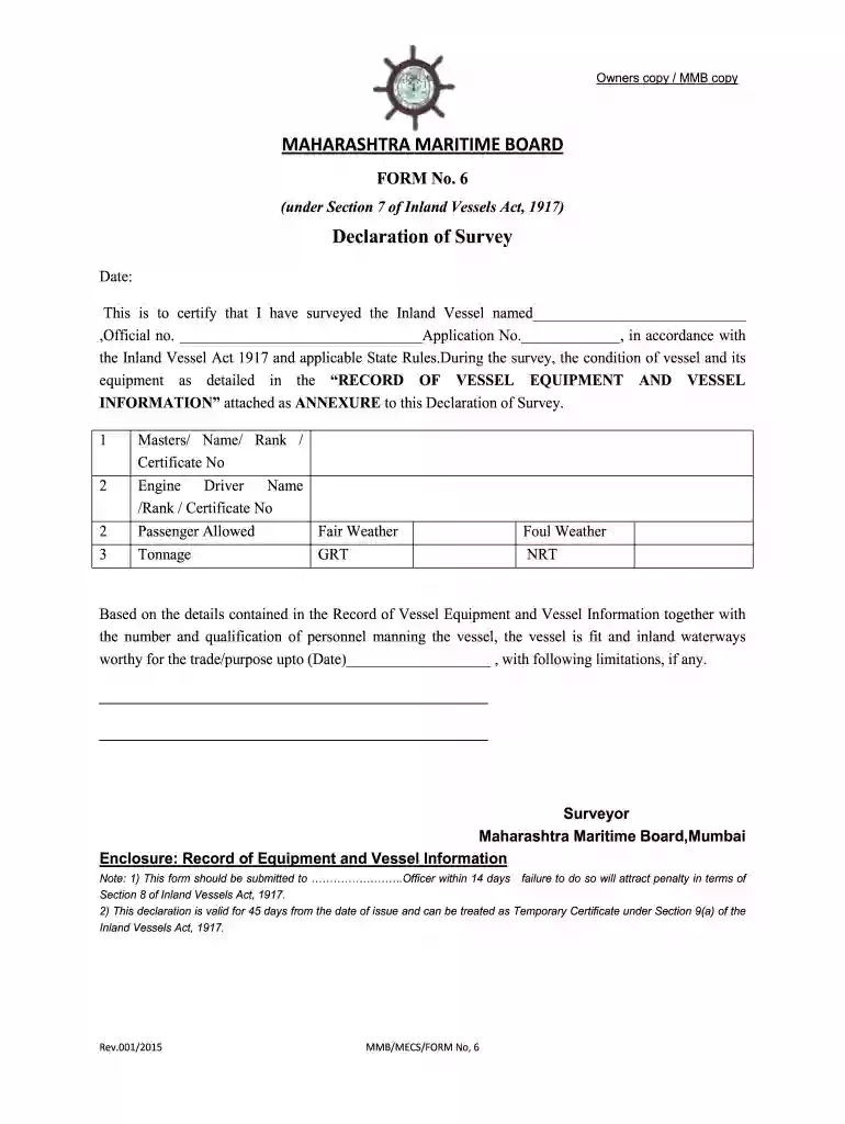 mmb vessel survey form no 6 Preview on Page 1