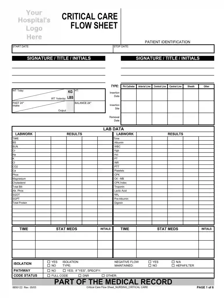 icu flow sheet Preview on Page 1