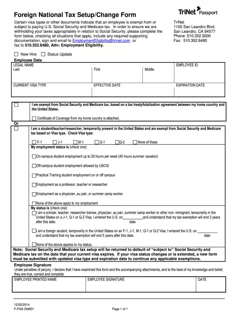 national tax setup change form Preview on Page 1