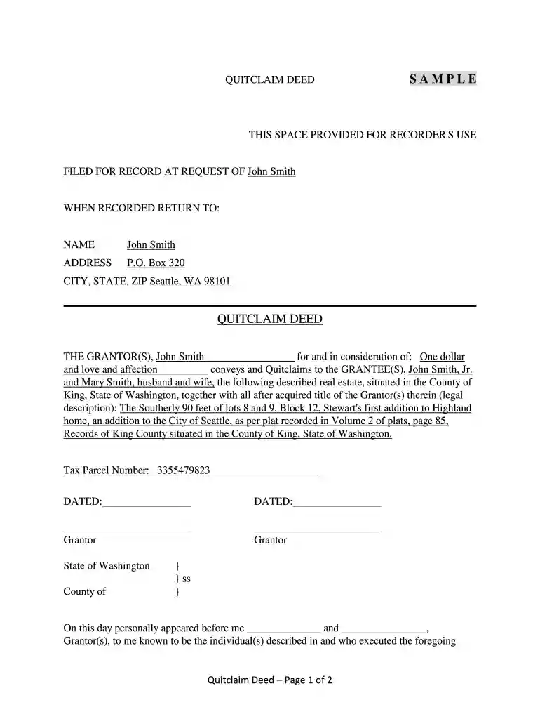 washington state quit claim deed pdf Preview on Page 1