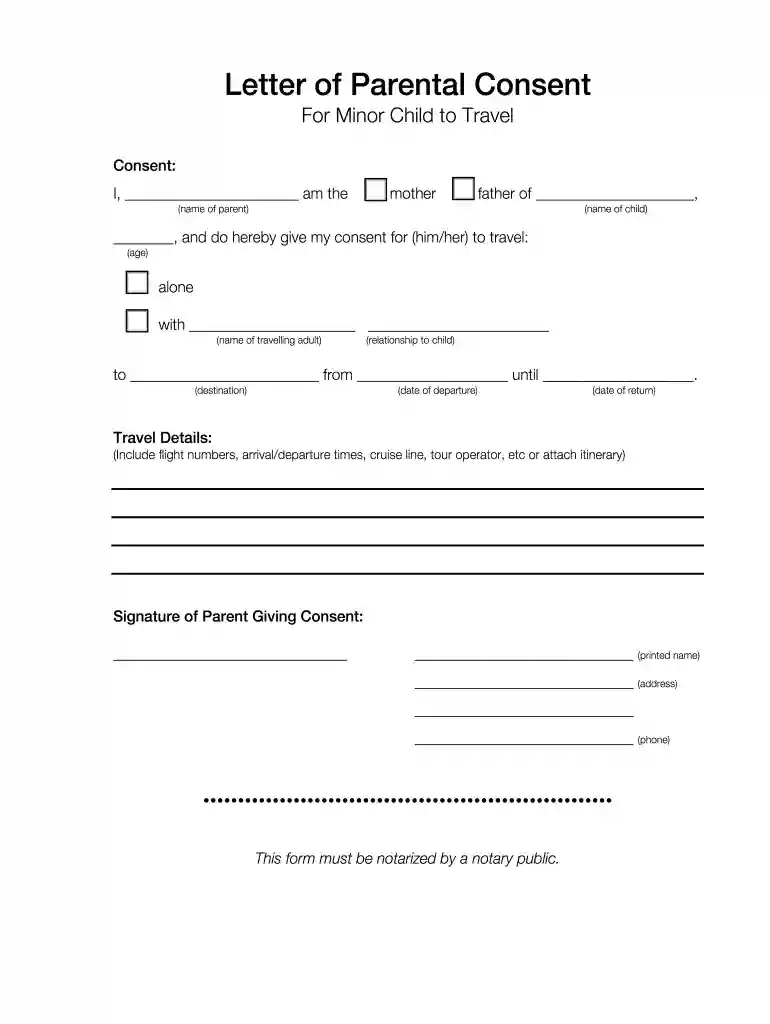 letter parental consent travel Preview on Page 1