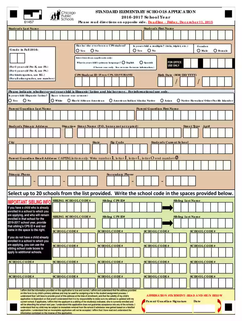 Standard Elementary Schools Application - CPS Office of Access - cpsmagnet Preview on Page 1