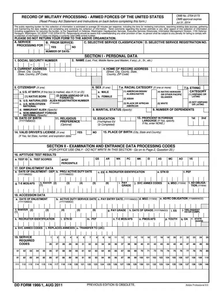 dd form 1966 Preview on Page 1