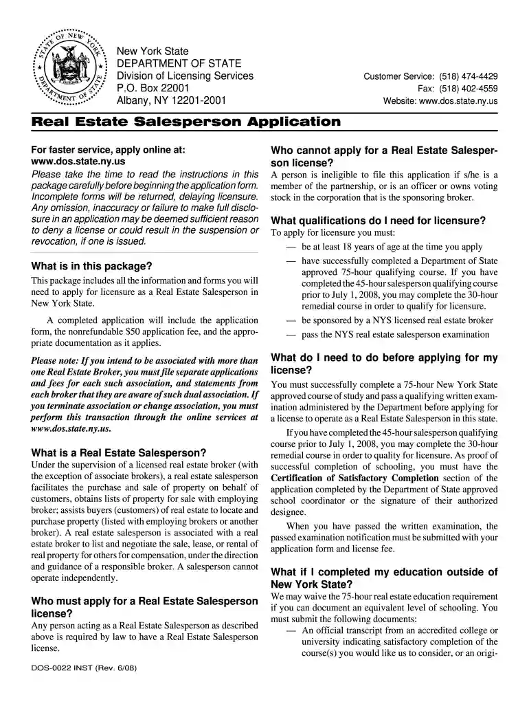 dos real estate salesperson application Preview on Page 1