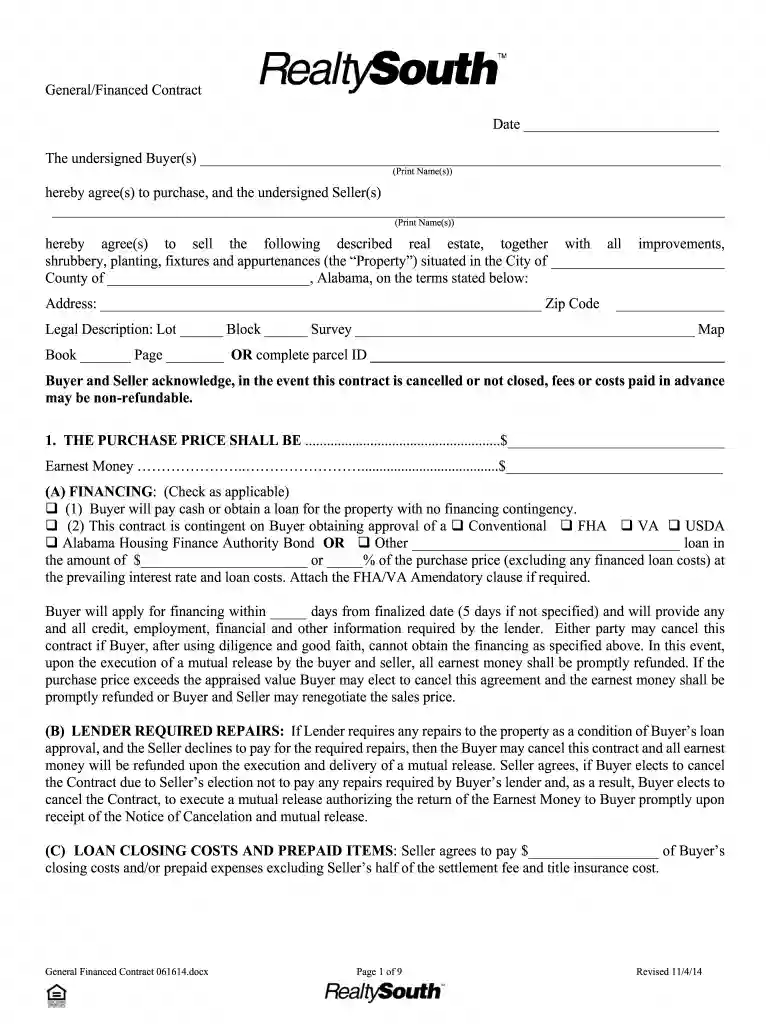 general financed contract Preview on Page 1