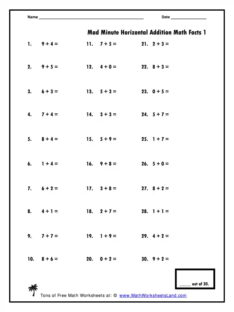 mad minutes addition Preview on Page 1