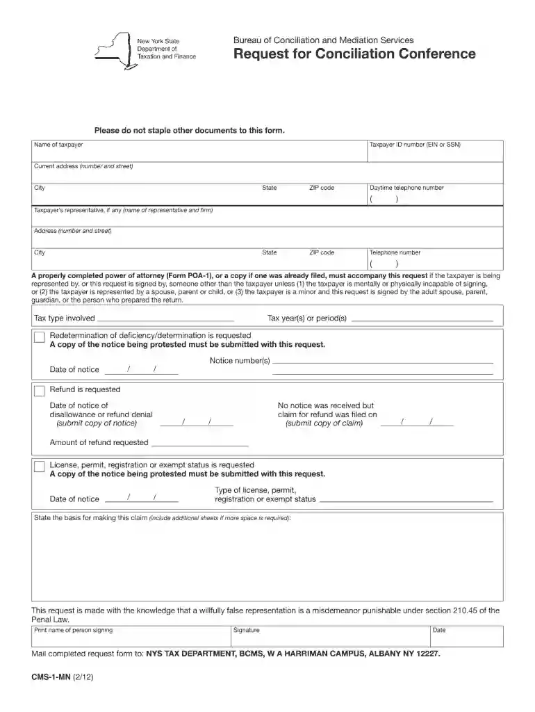 ny tax form cms 1 2012 Preview on Page 1