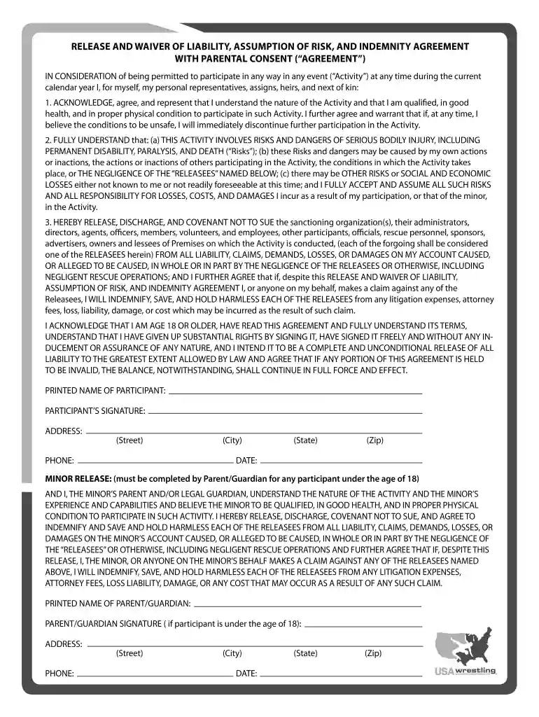 usa wrestling waiver Preview on Page 1