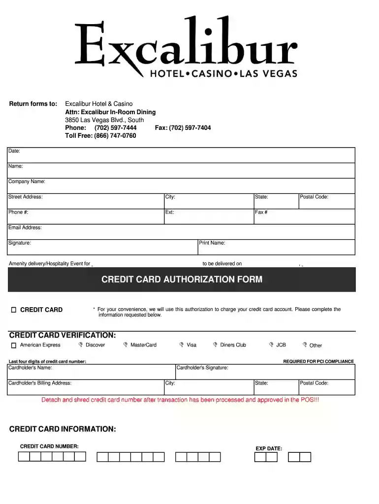 caesars palace credit card authorization form Preview on Page 1