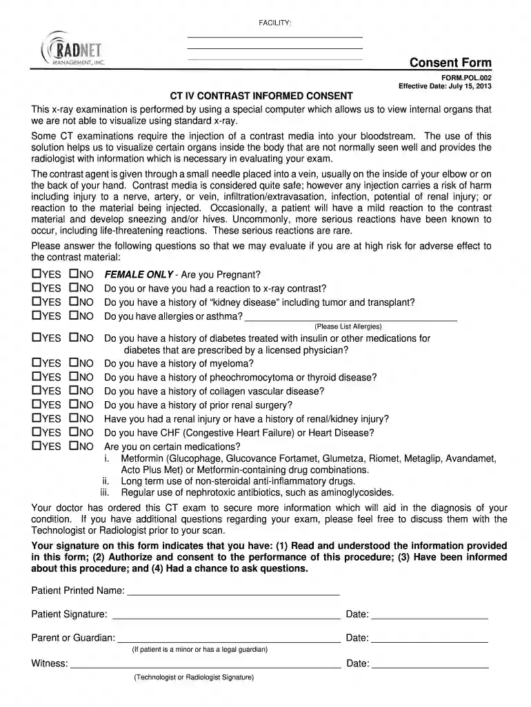 ct contrast consent form Preview on Page 1