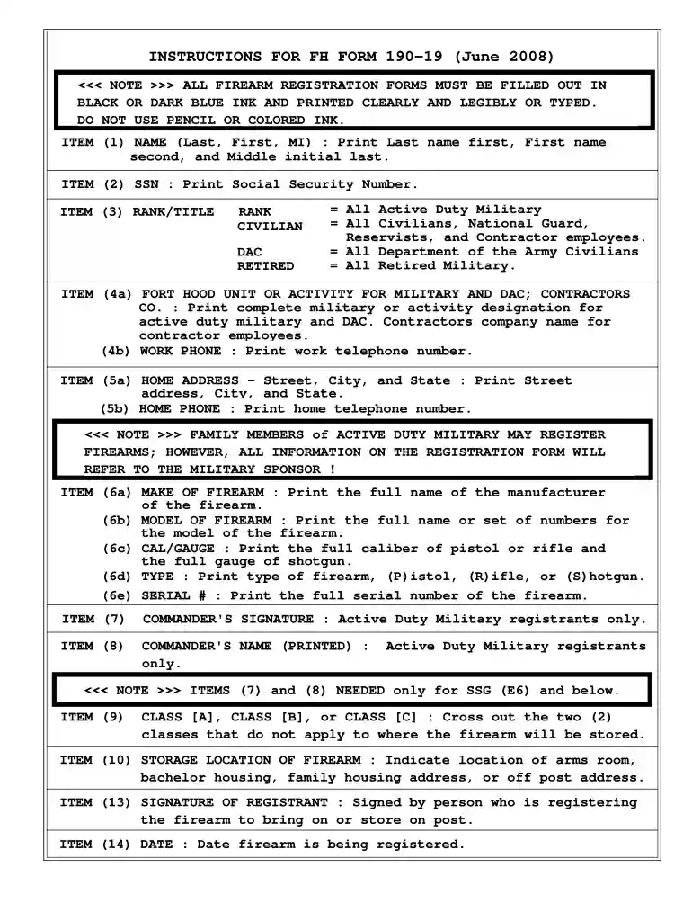 fort hood form 190 19 Preview on Page 1
