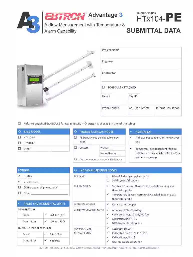 HTx104-PE Submittal Data - Ebtron Preview on Page 1