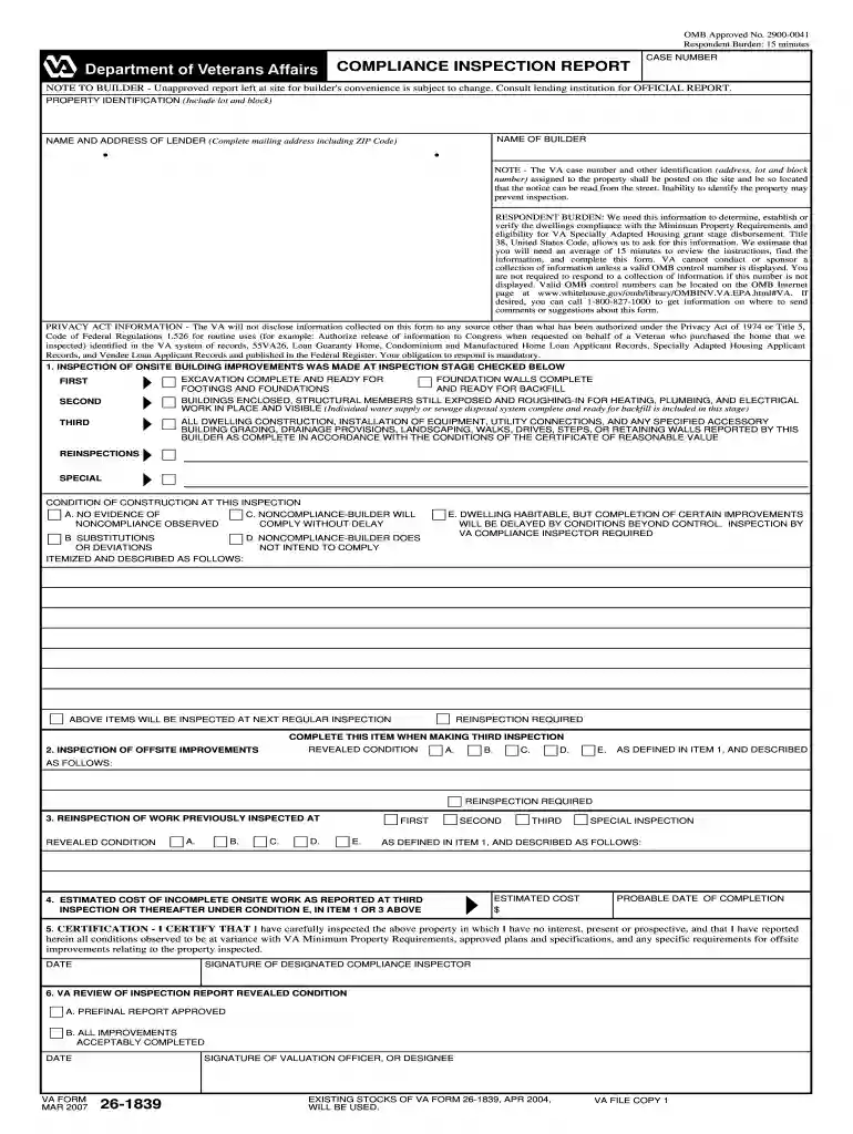va form 26 1839 Preview on Page 1