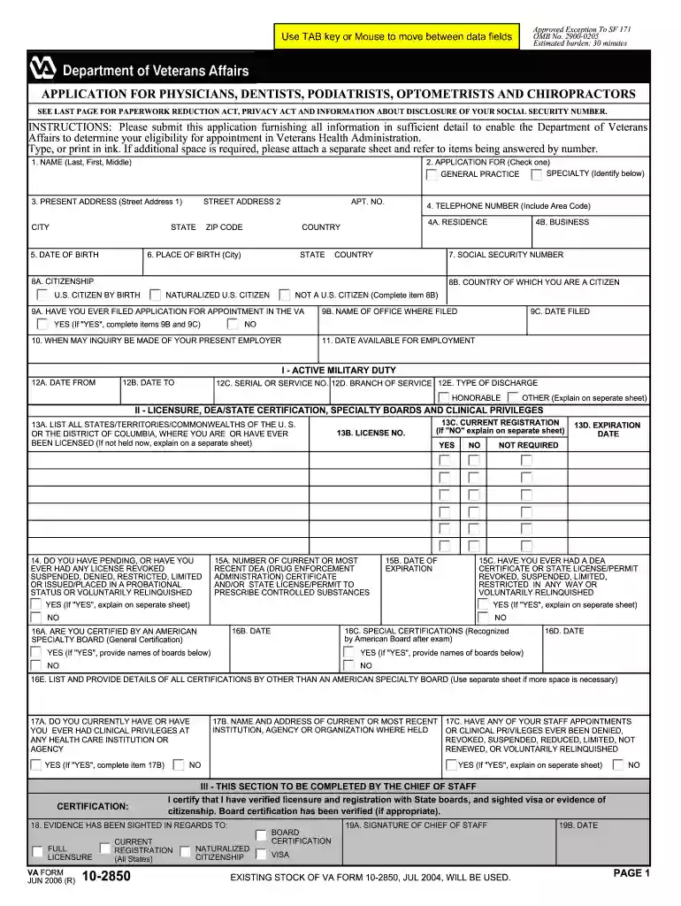 va form physician 2006 Preview on Page 1