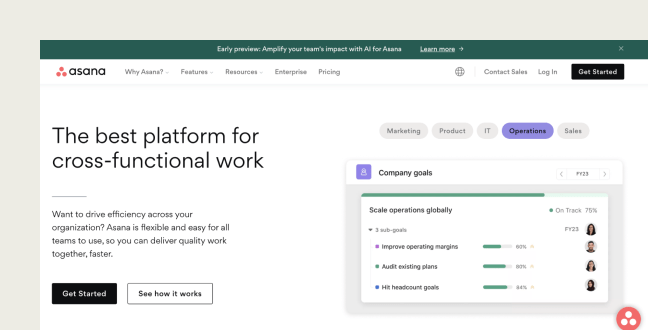 This image shows the Asana homepage.