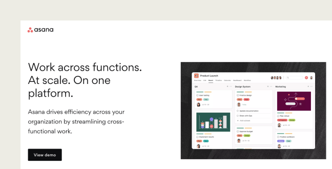 This image shows the Asana landing page design.