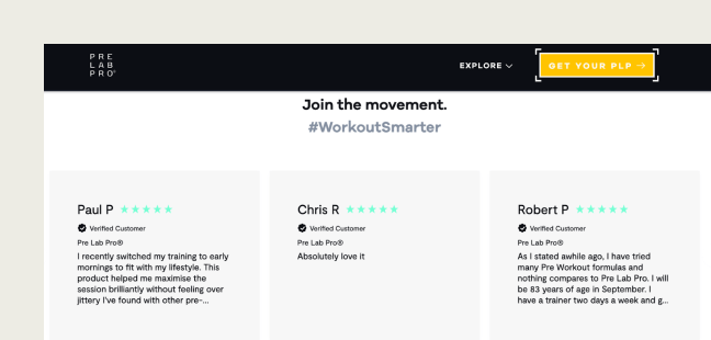 This image shows different examples of social proof on a landing page.