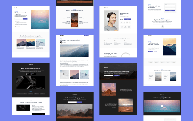 This image shows different templates in the Instapage dashboard