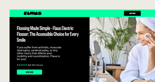 This image shows the Flaus landing page design around the conversion goal.