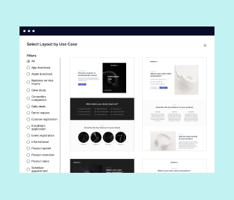 Select from 500+ landing page layouts built to boost conversions across industry-specific scenarios. Customize them by adjusting fonts, adding images, and generating on-brand content with the AI assistant. Quickly scale with Instablocks® and Global Blocks that you can save, reuse, and update globally.